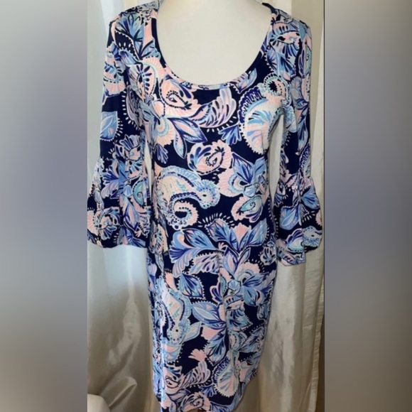 🎉HP🎉NWOT Lilly Pulitzer Carlile 3/4 Sleeve Dress in High Tide Navy Size Small🌸 - Picture 2 of 11